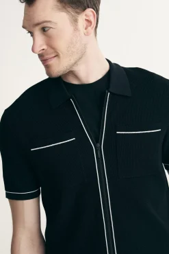 Contrast details knitted shirt with zip