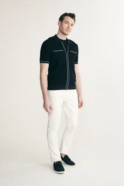 Contrast details knitted shirt with zip