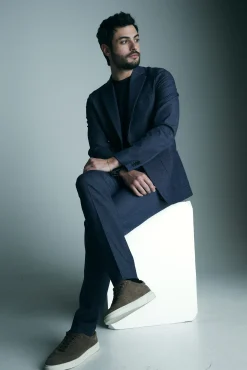 Denim-look Slim-fit pant with elastic sides