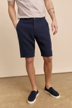 Elastic waistband linen bermuda
