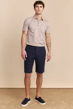 Elastic waistband linen bermuda