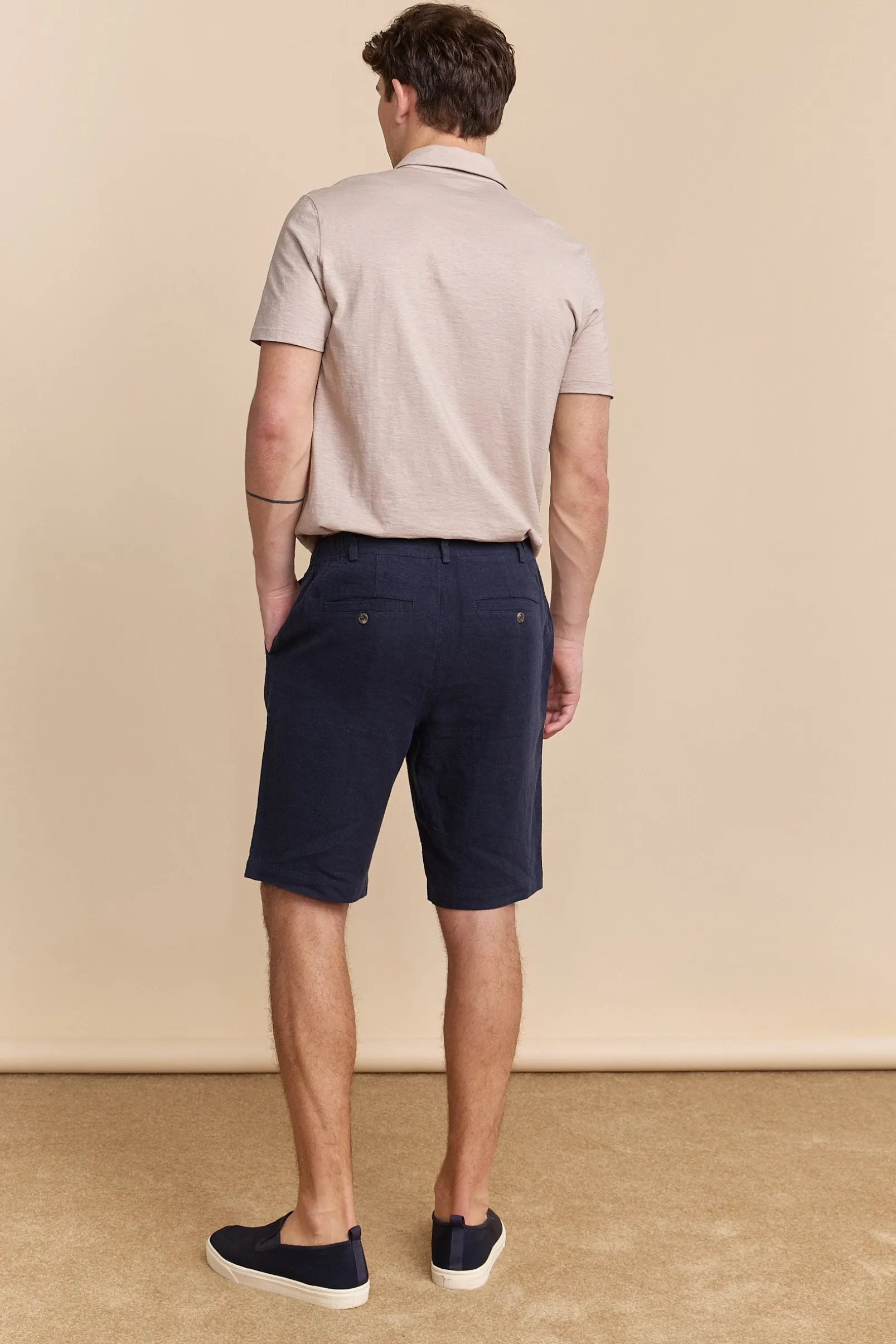 Elastic waistband linen bermuda