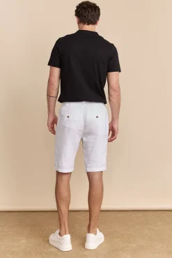 Elastic waistband linen bermuda