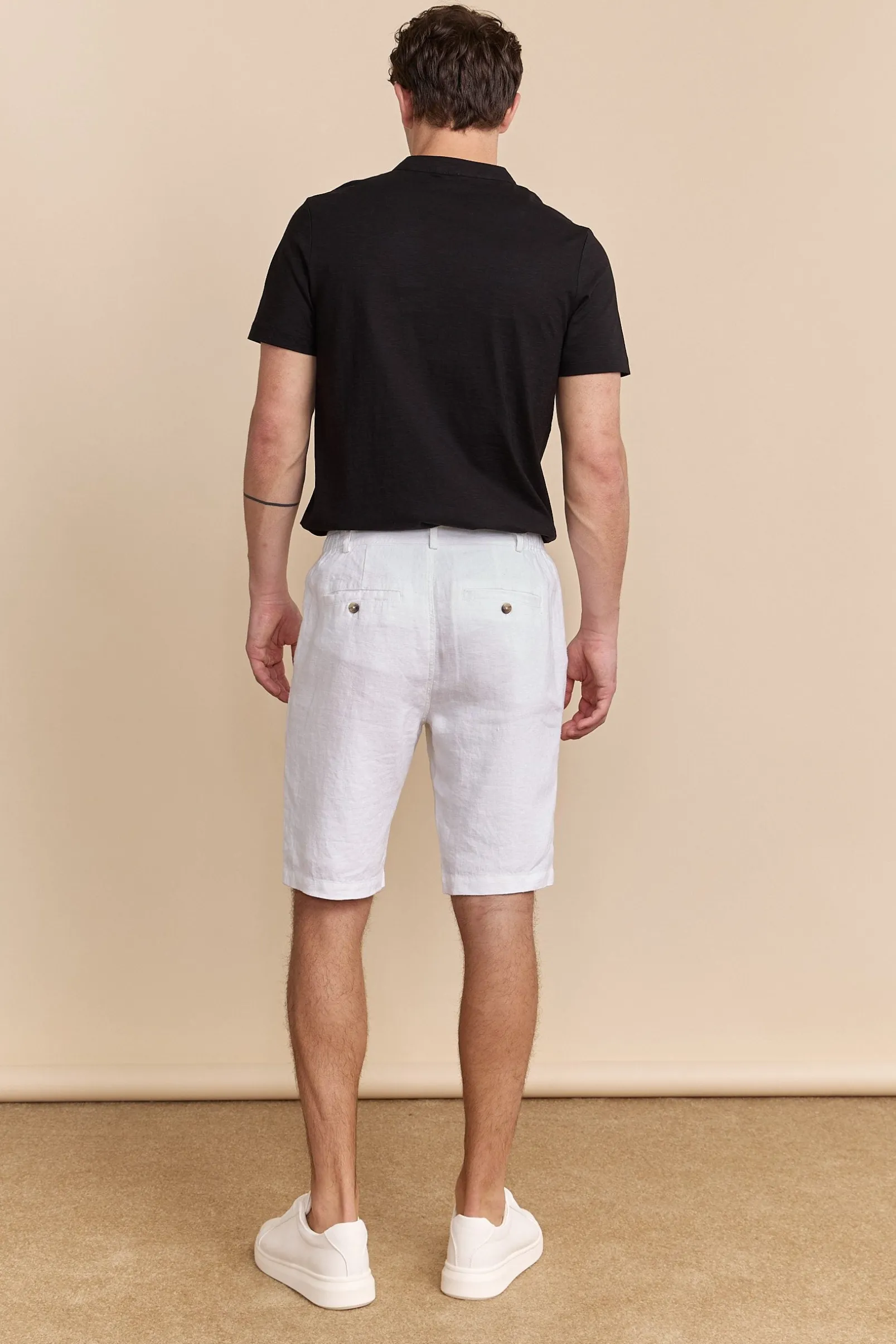 Elastic waistband linen bermuda