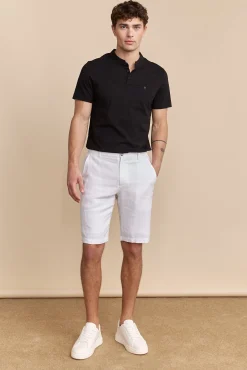 Elastic waistband linen bermuda