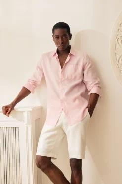 Elastic waistband linen bermuda
