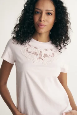 Embroidered neckline t-shirt