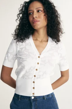 Floral jacquard short cardigan