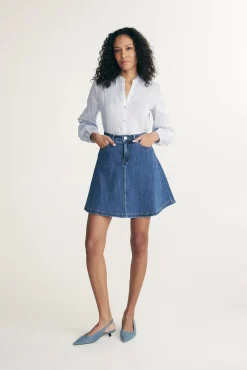 Fluid flared denim skirt