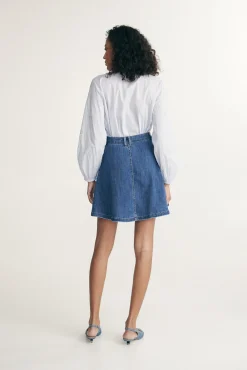 Fluid flared denim skirt