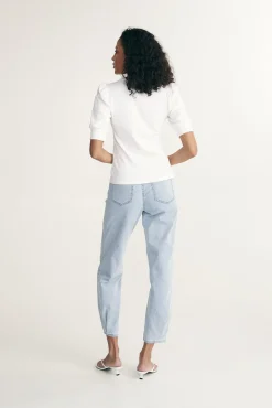 Henley knit top with puffy sleeve