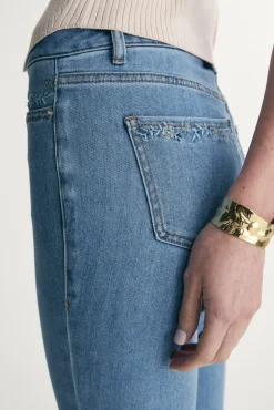 High waist embroidered jeans