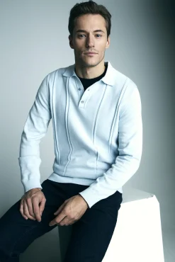 Knit striped polo