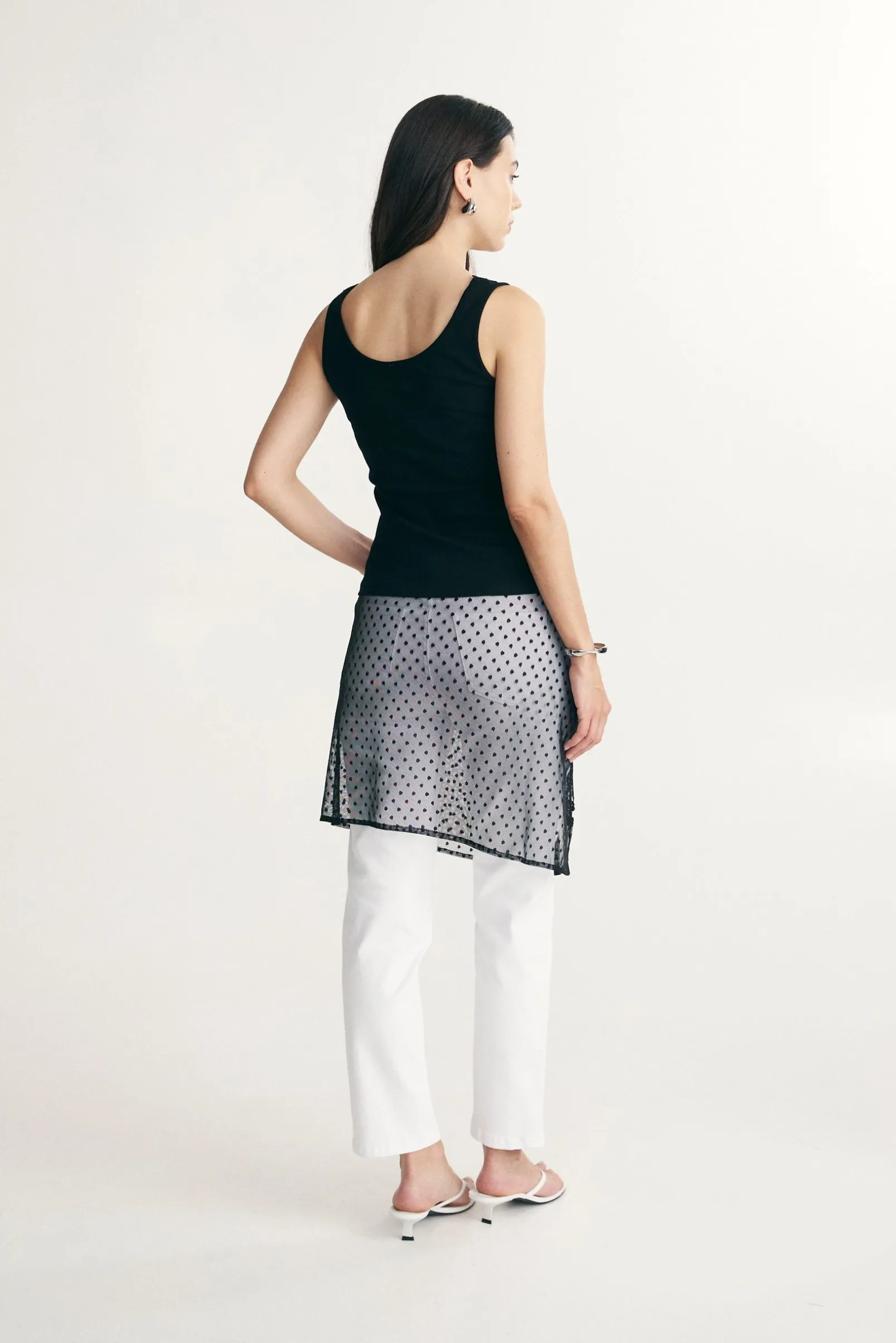 Lace detail ribbed tank top