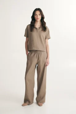 Linen shirt with drawstring