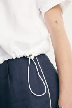 Linen shirt with drawstring