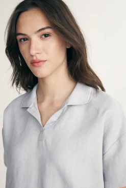 Linen shirt with drawstring