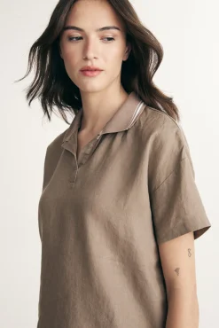 Linen shirt with drawstring