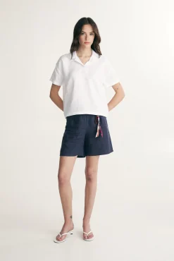 Linen shirt with drawstring