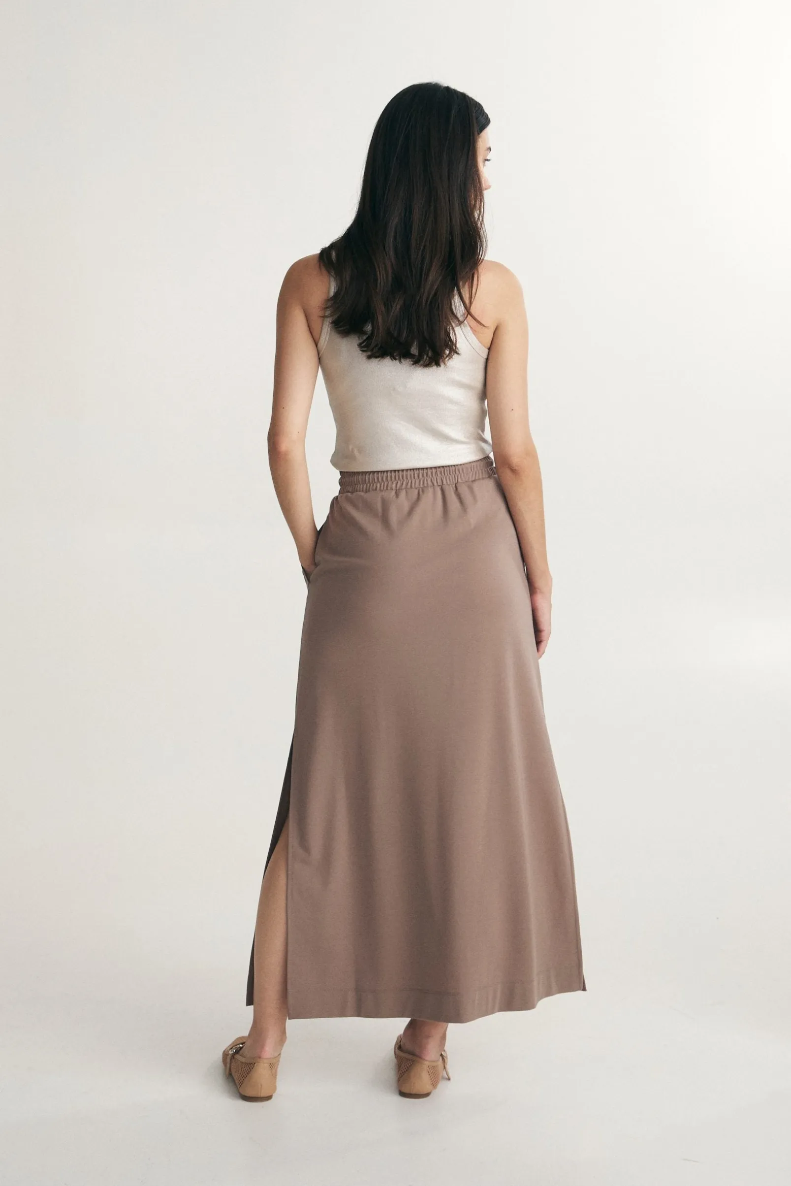 Midi skirt with elastic waist