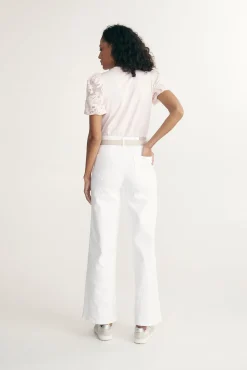 Mixted fabrics top with puffy sleeves