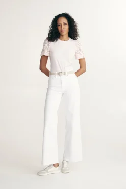 Mixted fabrics top with puffy sleeves