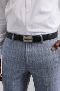 Plate buckle reversible leather belt