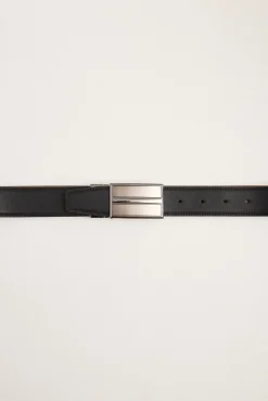 Plate buckle reversible leather belt