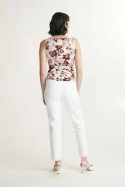 Printed boat neck top