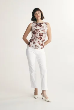 Printed boat neck top