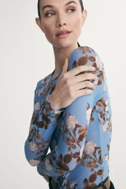 Printed floral mesh top
