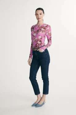 Printed floral mesh top
