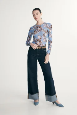 Printed floral mesh top
