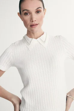 Removable collar textured knit polo