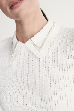 Removable collar textured knit polo