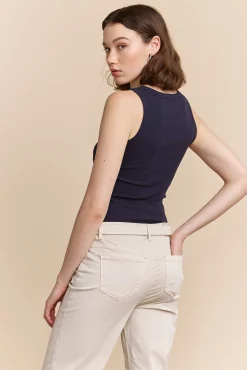 Ribbed tank top with scoop neck