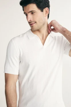 Rib knit johnny collar polo