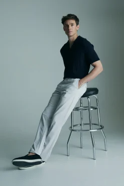 Rib knit johnny collar polo