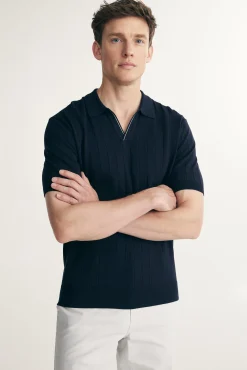 Rib knit johnny collar polo