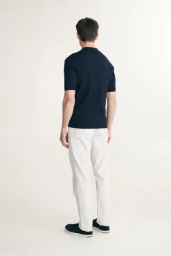 Rib knit johnny collar polo