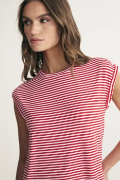 Rolled sleeve striped top
