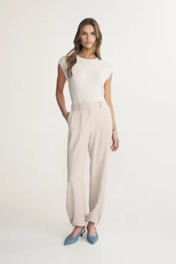 Rolled sleeve striped top