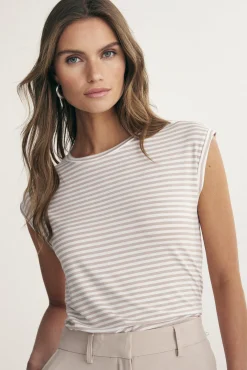 Rolled sleeve striped top