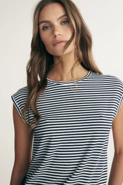 Rolled sleeve striped top