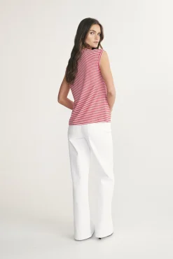 Rolled sleeve striped top