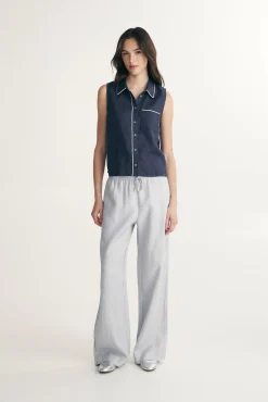 Sleeveless linen polo