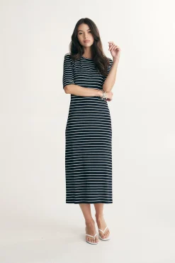 Straight striped rib dress