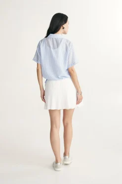 Striped blouse with drawstring