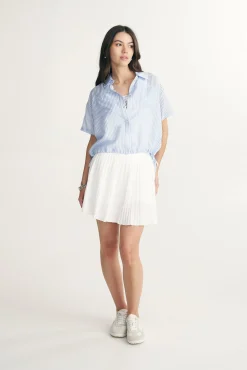 Striped blouse with drawstring