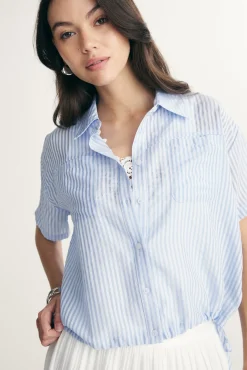 Striped blouse with drawstring